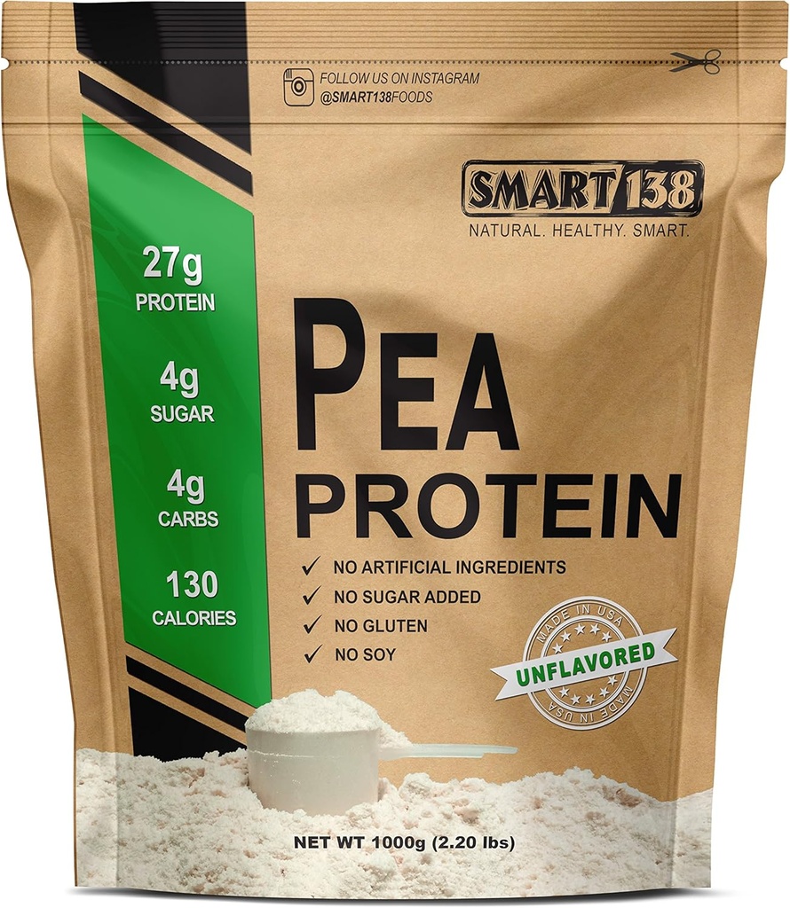 100% Pure Pea Protein, Ultra Smooth Toz, Vegan, Gluten-Free, Soy-Free, Dairy-Free, Non-GMO, USA/Canada, Keto (Low Carb), Natural BCAAs (1000g / 2.2lbs, Unflavored)