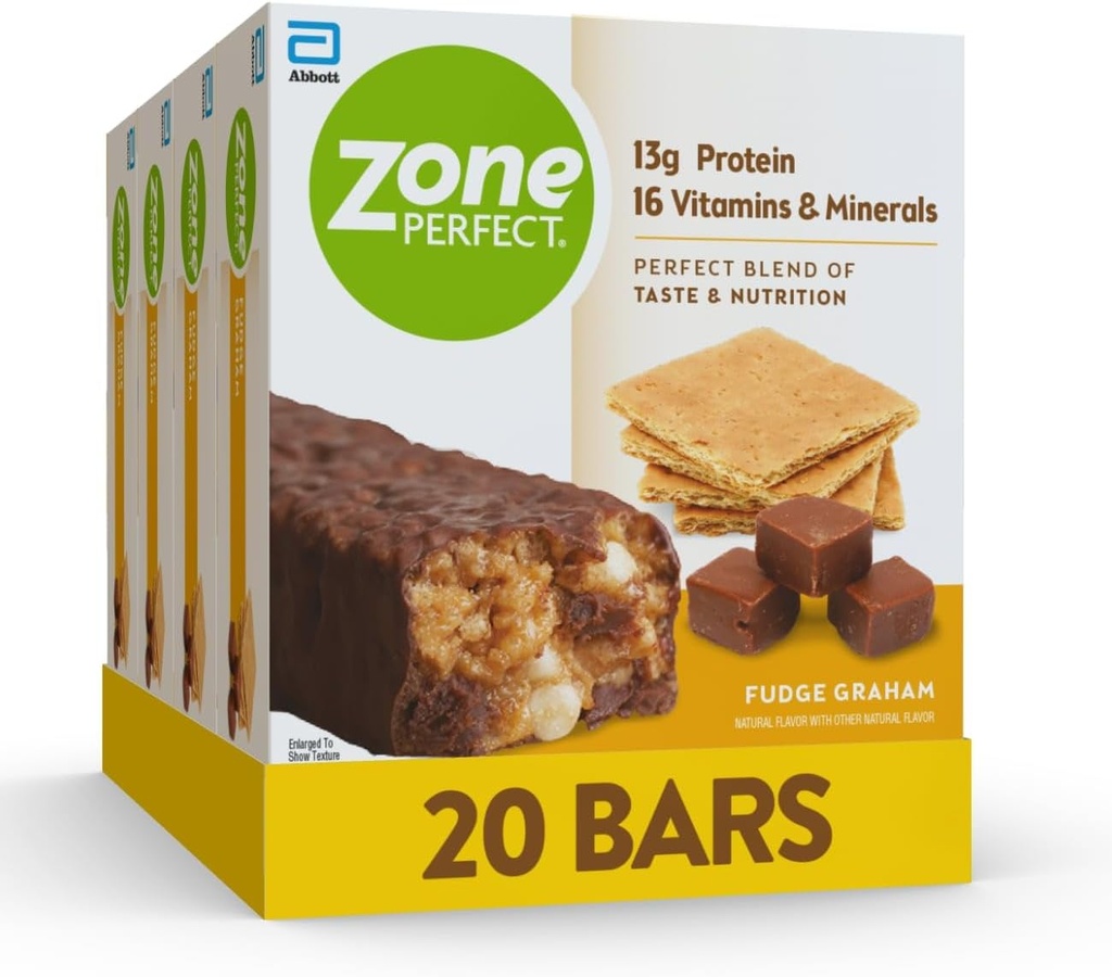 ΖώνηPerfect Protein Bars, 13g Protein, 16 Βιταμίνες & Ορυκτά, Πρωτεΐνη Snack, Fudge Graham, 20 Bars
