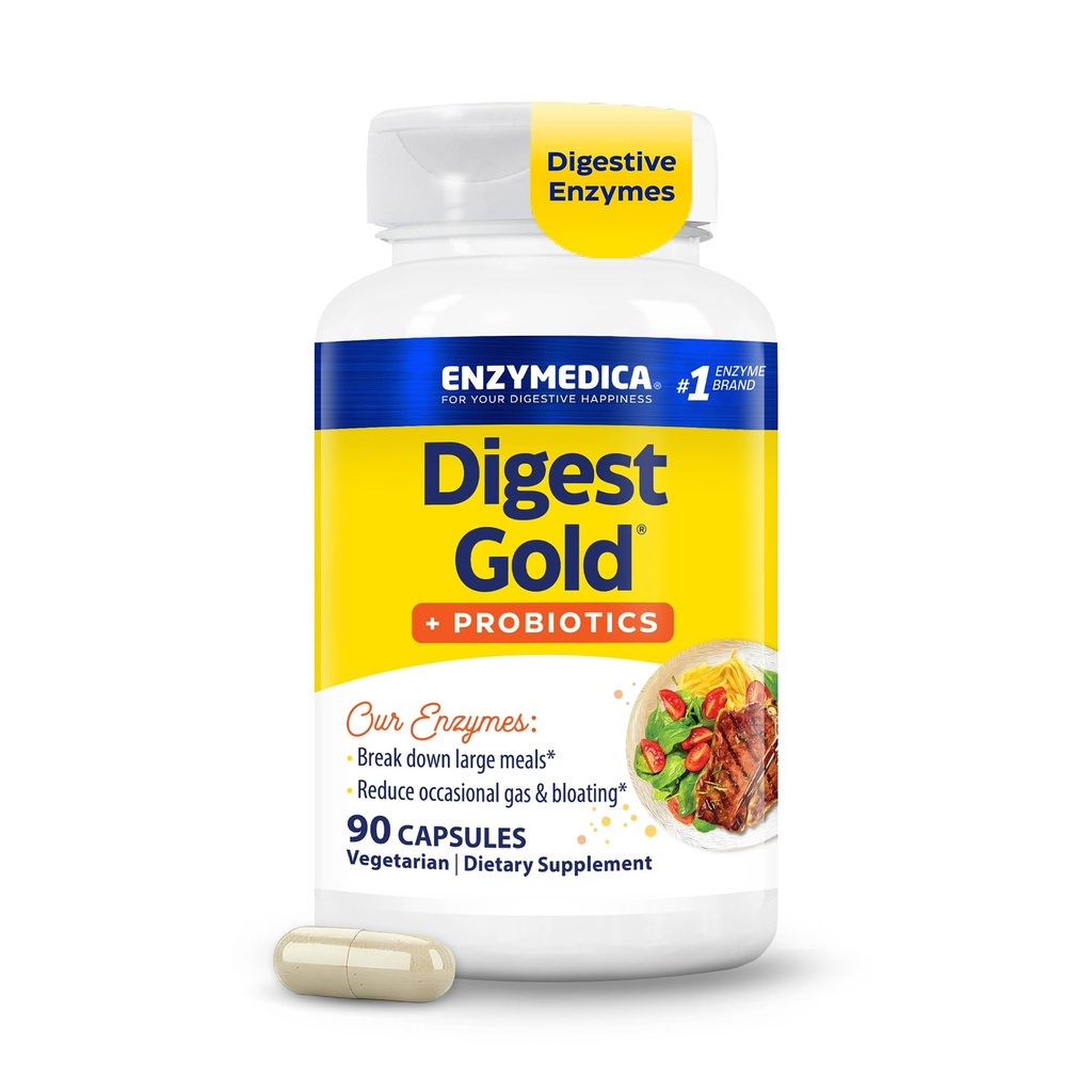 Enzymedica Digest Gold + Probiyotiks, 2in-1 Formula for Gut Health, Digestive Enzymes & 1 Milyar Active Probiyotik Cultures, 90 (FFP)