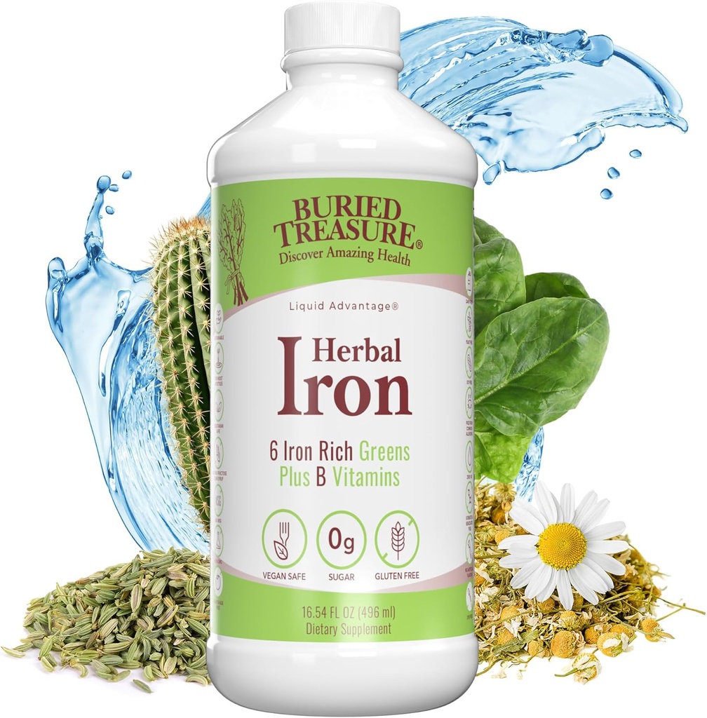 Buried Treasure Herbal Iron - 48 Hizmet, Sıvı Demir ve Herbal Supplement, C & B Kompleks Vitaminler, Demir Zengin Yeşiller, Erkekler ve Kadınlar için Vegan Demir