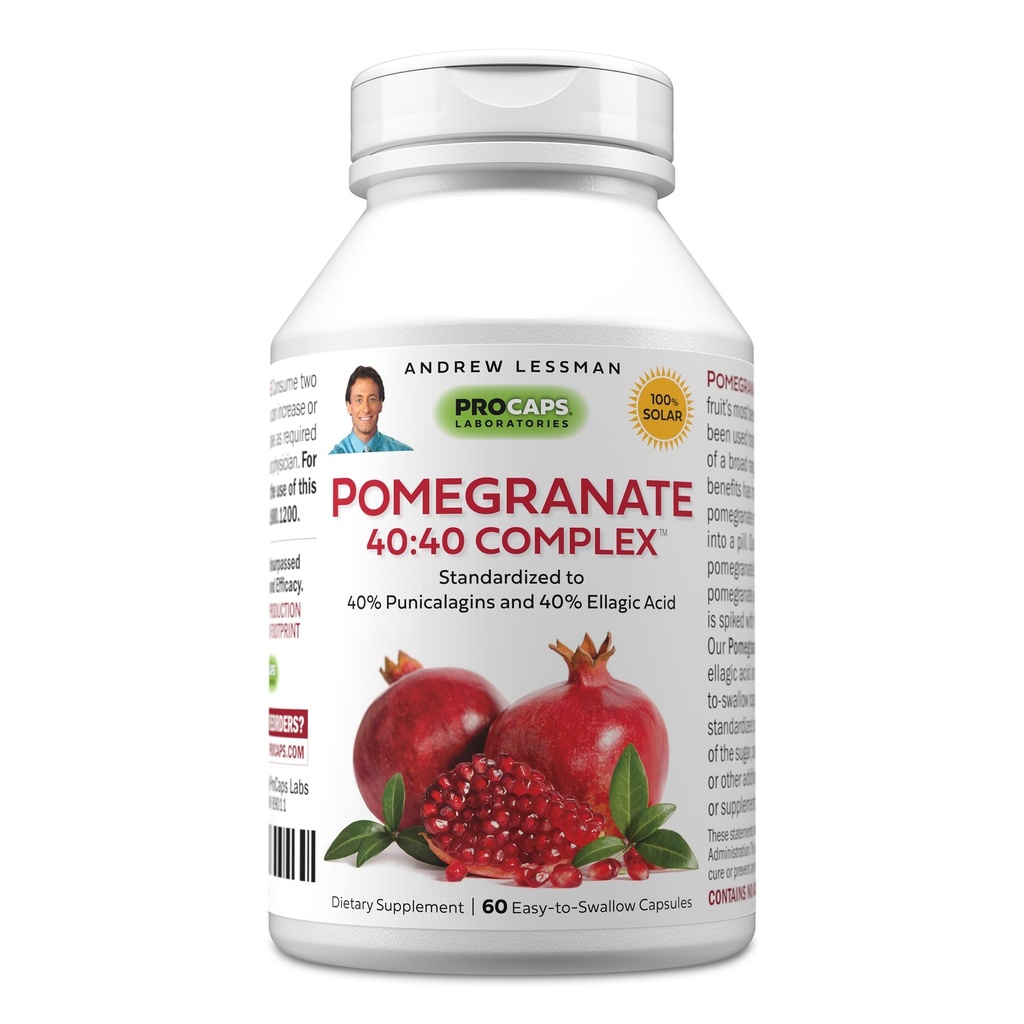 ANDREW LESSMAN Pomegranate 40-40 Kompleksi 60 Capsules - Bedeninizi Özgür Radikal Hasardan Korumak için Tüm Doğal, Yüksek Lisans Türlü. Şeker, Calories, Sweetener, Preservatives. Katkı yok