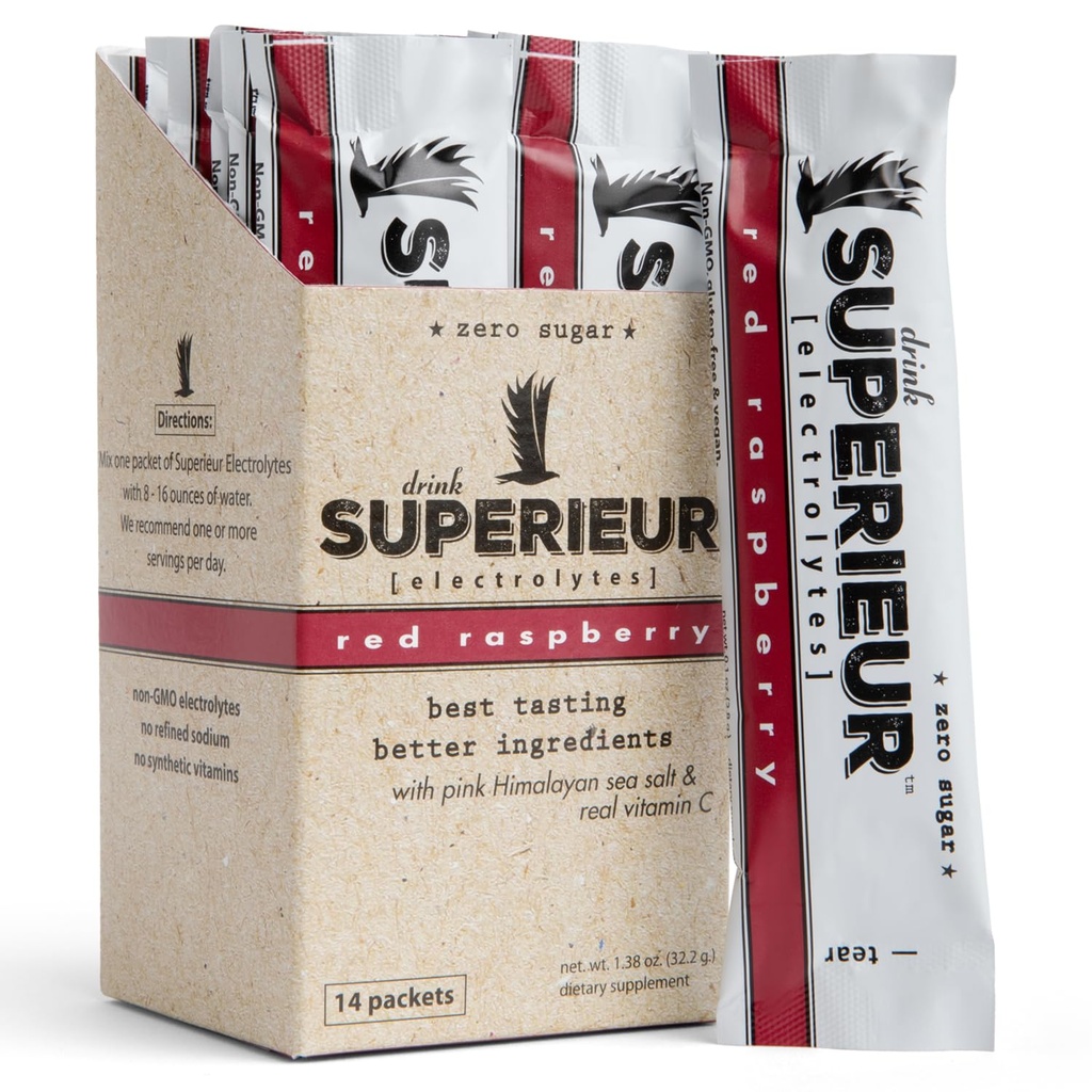 Superieur Electrolyte Toz Paketleri - Vegan Electrolyte Hydration Toz w/Sea Minerals - Keto Friendly, Non-GMO, Zero Sugar Electrolyte Supplement - Sağlıklı Spor İçilir - Raspberry (14 Packets)
