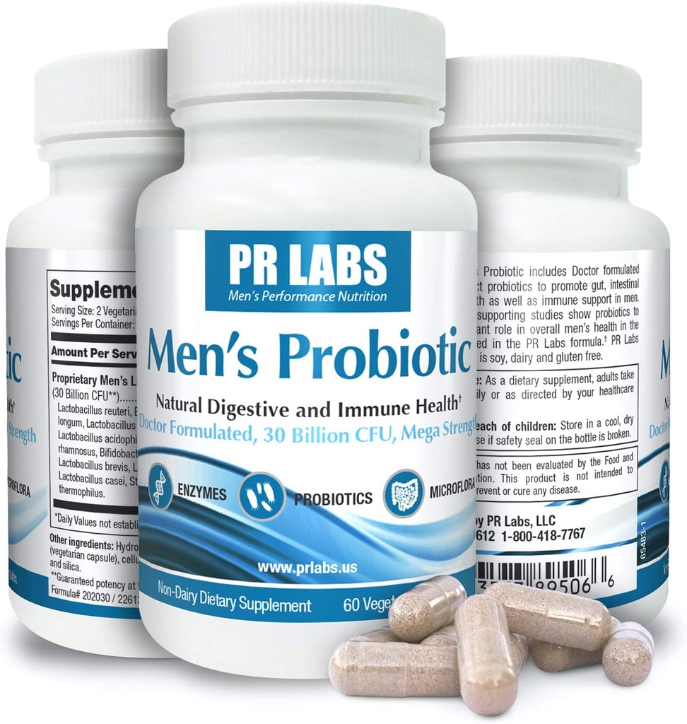 Prostate Research Labs Men's Probiyotik - Erkekler için Enzyme Supplement Probiyotik - Gut Health ve Immune Support - 1 Pack (60 Capsules)