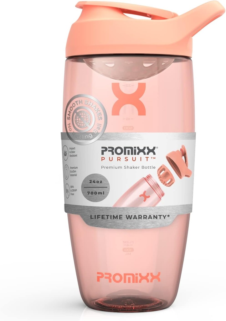 Promixx Pursuit protein Shaker Şişe (24 oz) – Silent No-Ball Mikser, Leak-Proof Lid, BPA/BPS & Phthalate-Free ECOZEN – Easy-Clean Shaker Cup for protein Shakes, Pre & Post-Workout-Workout