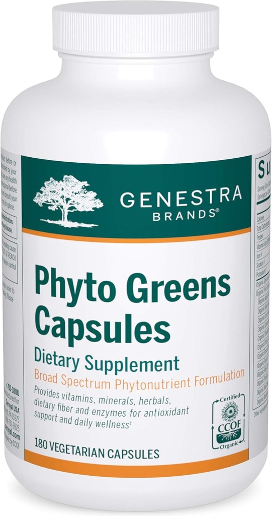 Genstra Brands Phyto Greens Capsules | Vitaminler, Diyetsel Fiber ve Enzymes for Optimum Beslenme | 180 Capsules