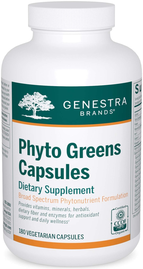 Genstra Brands Phyto Greens Capsules | Vitaminler, Diyetsel Fiber ve Enzymes for Optimum Beslenme | 180 Capsules