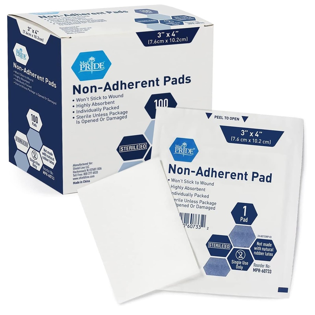 MED PRIDE, Yara Bakımı ve Yaralar için Stick Pads, Highly Absorbent, Painless Removal, Bireysel olarak düzleştirilmiş (3x4 inç (100 $)