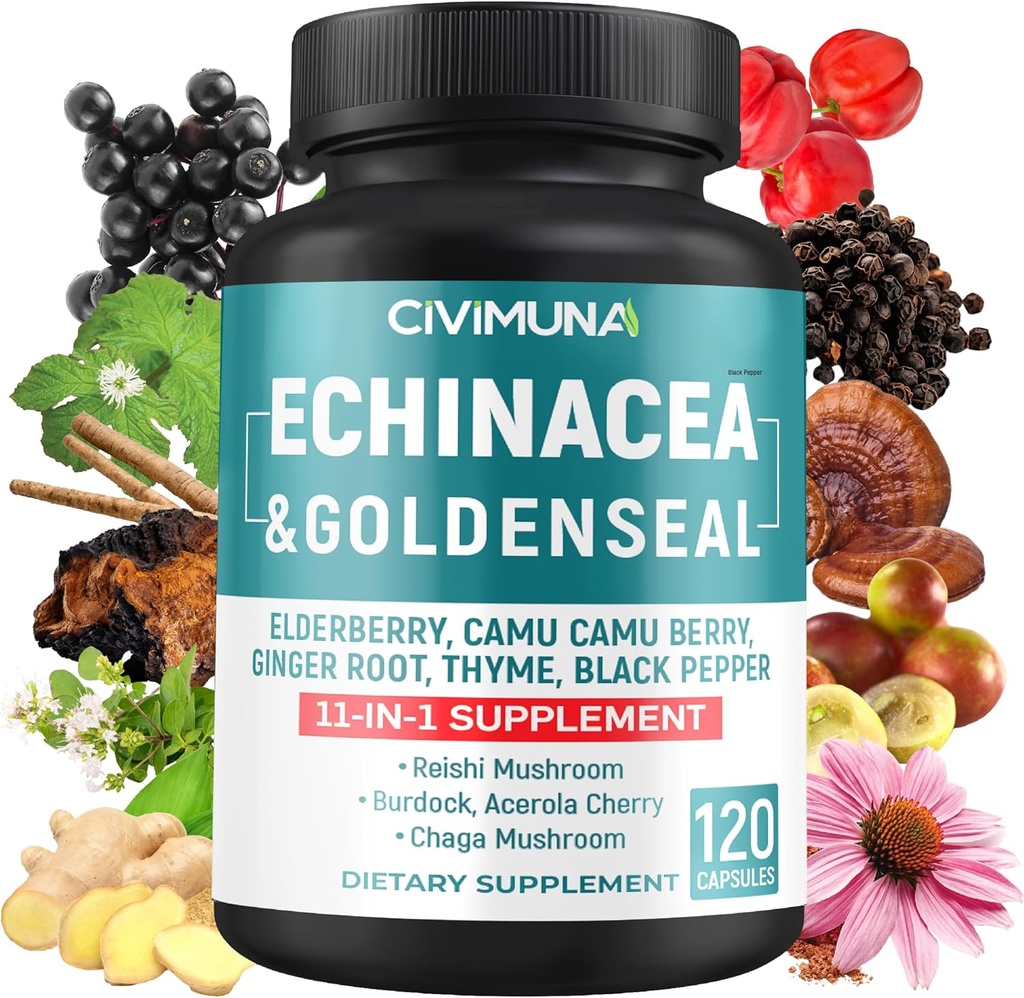 Εκχύλισμα Echinacea Κάψουλες με Echinacea, Goldenseal Root, Elderberry και More - 120 Κάψουλες για 4 Μήνες Προμήθεια