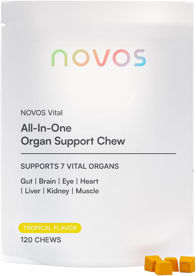 Novos Vital Nutritional Supplement Chews for Organ Liver, Brain, Eyes, Heart, Gut Support - Nattokinase, Lutein, Inulin, Tottenham Flavor (120 Count)