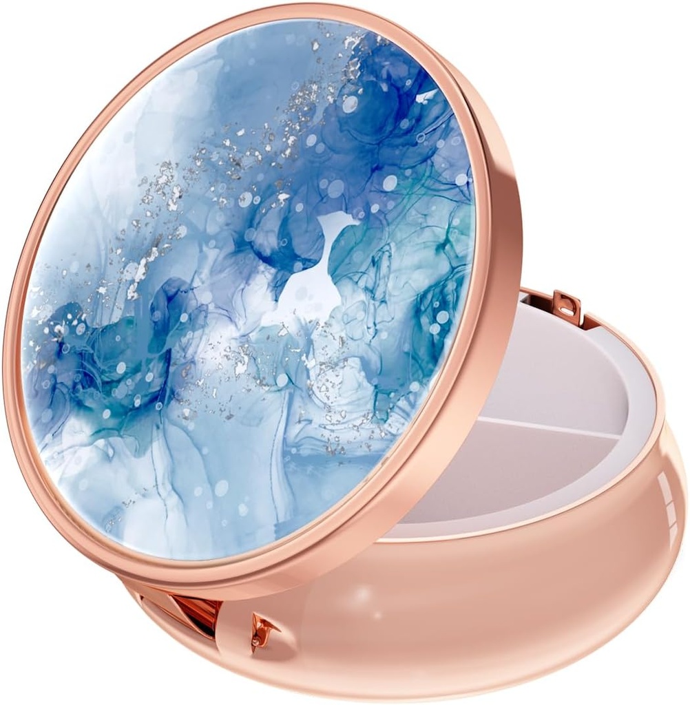 Rouidr Pill Box, 3 Karşılaştırmalı Tıp Pill Case, Small Metal Travel Medicine Box for Purse & Pocket, Rose Gold, Light Luxury Blue Blue