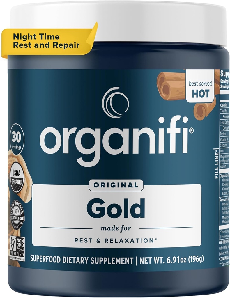 Organifi: Altın - Superfood Supplement Toz - 30 Hizmet - Stres Desteği, Daha İyi Geri, Rahatlama ve Dinlenmeyi Teşvik Etmek - Turmeric ve Reishi Infüzyon