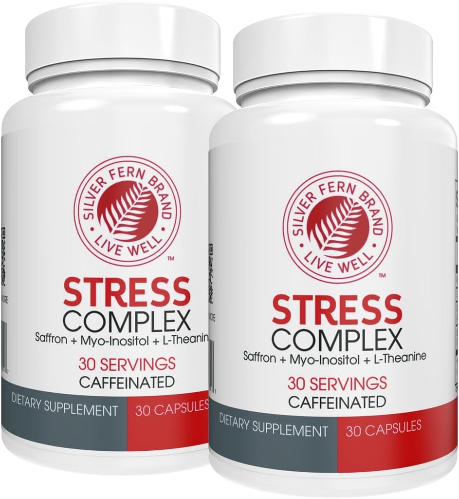 Silver Fern Stres Kompleksi - Caffeine ile - Uyku, Endişe, Mood & More - Saffron Supplements, L-Theanine Supplement ve Myo-inositol - Natural Stress Relief Supplement (Pack o 2)