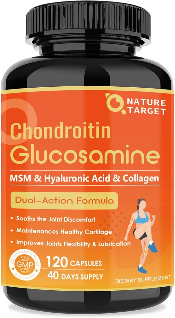 NATI TARGET Glucosamine Chondroitin Ortak Destek Supplement - Plus MSM, Collagen, Turmeric, Shellfish Free, Supports Common, Dizs, Cartilage, for Men & Women, 120 Caps