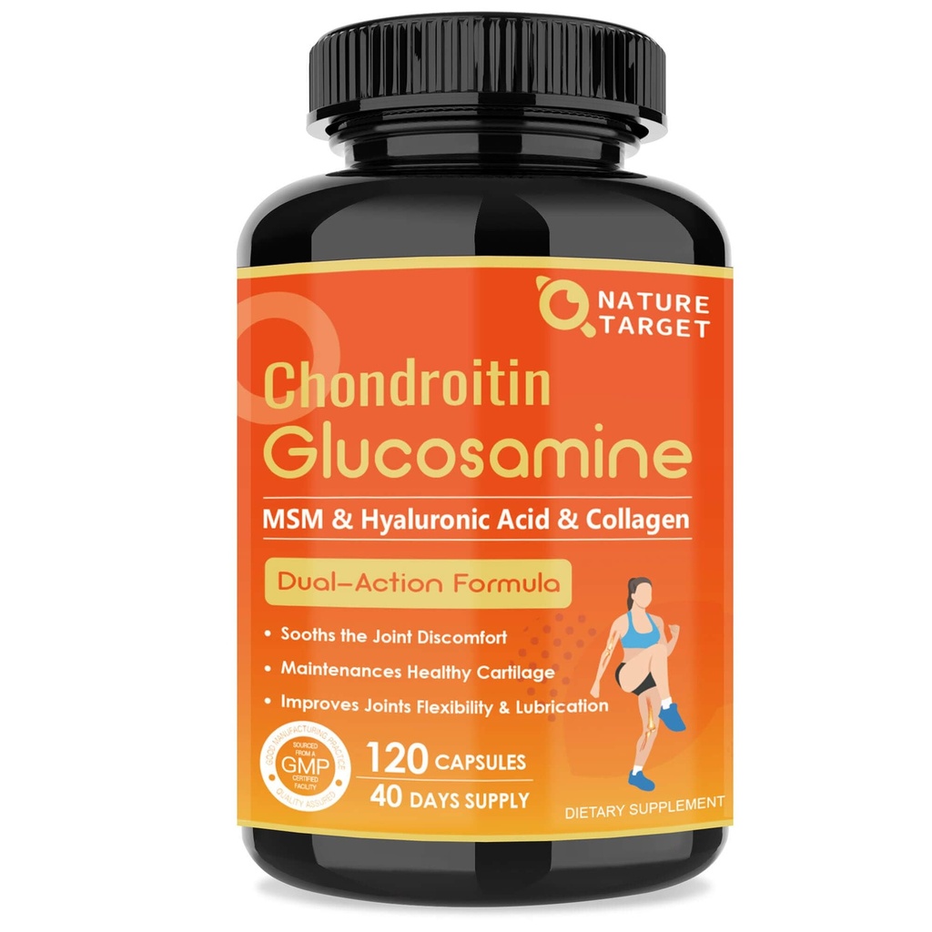 NATURE TARGET Glucosamine Chondroitin - Joint Supplement for Women & Men, Plus MSM, Collagen, Shellfish Free, 120 Counts