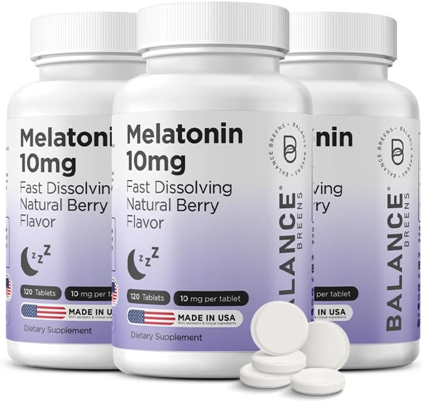 Dengeleyici Melatonin 10 mg Hızlı-Dissolve, 120 Tablet - Restful Nights için Doğal Uyku Yardımı, Rahatlama ve Tranqutitude için Ücretsiz Destek