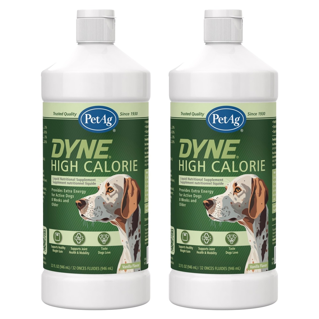 Pet-Ag Dyne High Calorie Liquid Beslenme Supplement for Dogs & Puppies 8 Hafta ve Yaşlı - 32 oz, 2 Paket - Performans ve Endurance - Sweet Vanilla Flavor