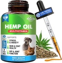 Γάτες & Σκύλος Hemp Oil Drops με πολυβιταμίνη - Pet Ηρεμώντας Anti Άγχος & Hip και Joint Pain Aid και Anti Stress Υποστήριξη - Φυσικό συμπλήρωμα υγρού (2 oz)