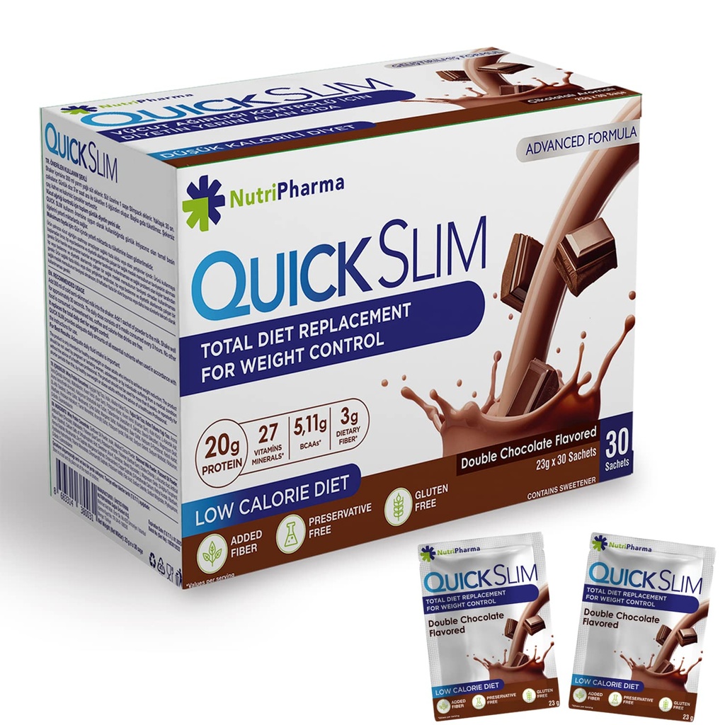 Hızlı Slim Meal Yenileme Kilo Kaybı için Shake, 30 Hizmet, 20g Protein, 27 Vitamin & Mineral, Diyetsel Fiber, Low Carb, Gluten Free (Çift Çikolata, 30 Sachets)
