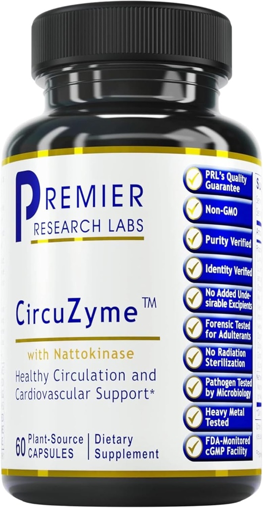 Premier Research Labs CircuZyme - Blood Circulation Supplements Supporting Blood Flow & Vascular Support The Diosmin, Cayenne & Nattokinase, for Men and Women - 60 Vegetarian Capsules