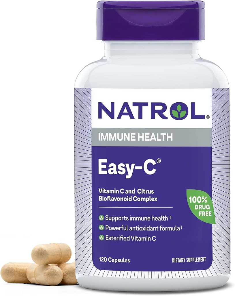 Natrol Easy-C Immune Health, Dietary Supplement, Supports Immune Health with Vitamin C and Bioflavonoids, Veggie Capsules, 500 mg, 120 Kont