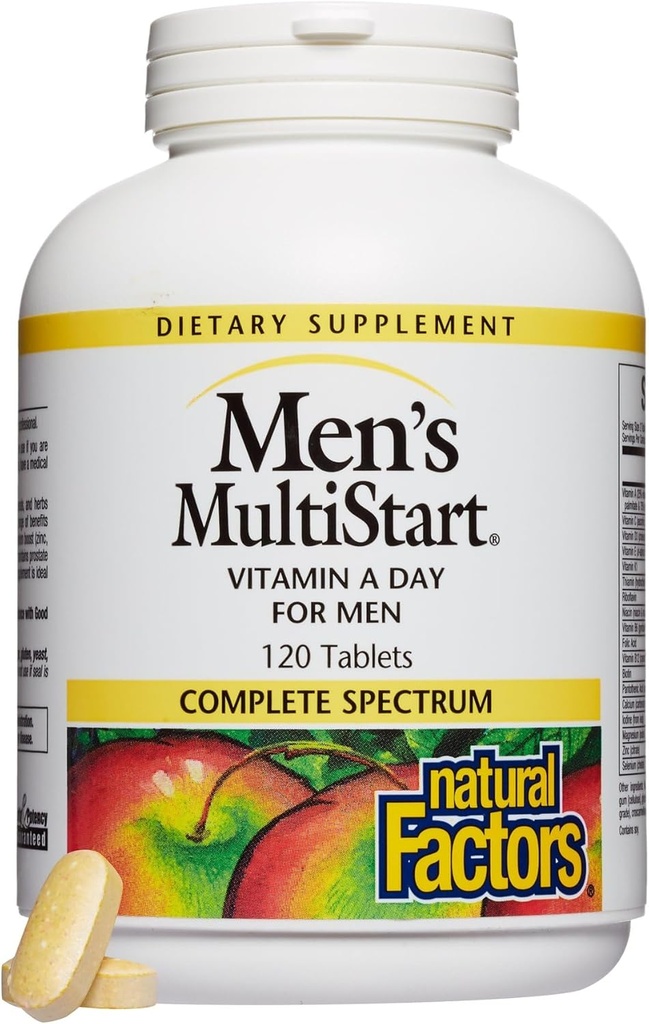 Doğal Faktörler, Erkeklerin MultiStart Daily Multivitamin, Immune Health ve Energy için Beslenme Desteği, 120 tablet (60 hizmet)
