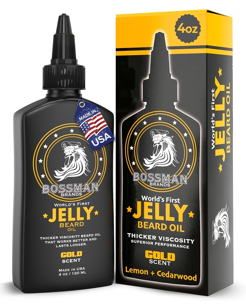 Bossman Jelly Beard Oil για τους άνδρες (4 oz, Gold Slead) – μαλακώνει, ενυδατώνει και τις συνθήκες με φυσικά συστατικά