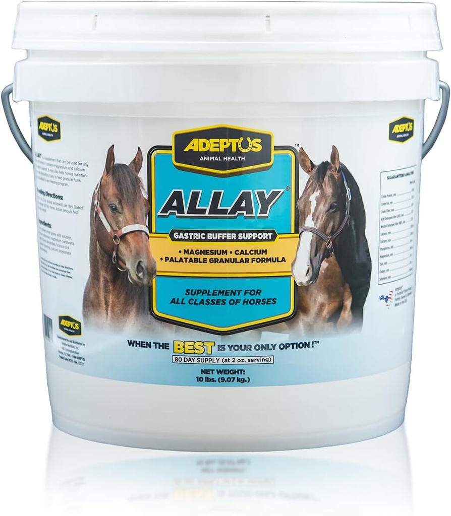 Adeptus συμπλήρωμα Equine Allay Διατροφής, Digestive Buffer w/Calcium & Magnesium, Calming Granular Formula w/Licorice, Prebiotic Base, Yeast Culture, Υποστήριξη για όλες τις κατηγορίες των αλόγων, 10 Lbs
