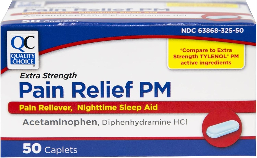 Quality Choice Extra Strength Pain Relief PM, Pain Reliever και Nighttime Sleep Aid, Acetaminophen 500 mg & Diphenhydramine HCI 25 mg (Sleep Aid), 50 Count πακέτο των Caplets