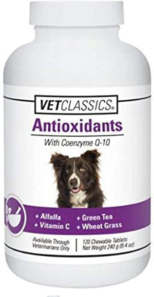 Vet Classics Antioxys with Coenzyme Q-10 for Dogs, Alfalfa, Green Tea, C, & Buğday Grass, 120 Chewable Tabletler