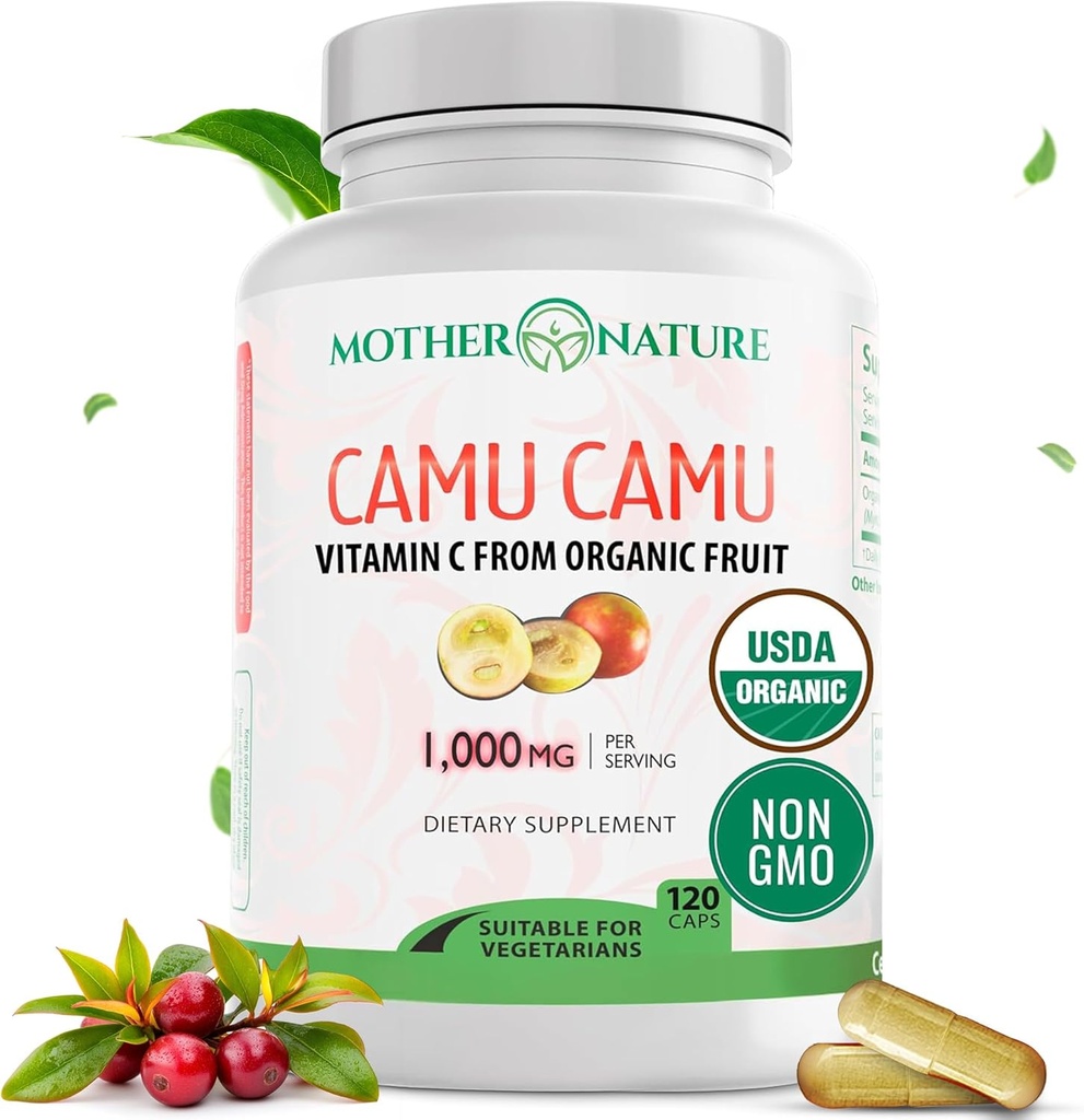 Camu Camu Capsules 1000 mg'dan Organik C Vitamini, Doğal VIT C, Raw Antioksis - Immune Support Supplement & Anti-Aging for Skin - Toz Organik, Vegan, Non-GMO (120 Kont)