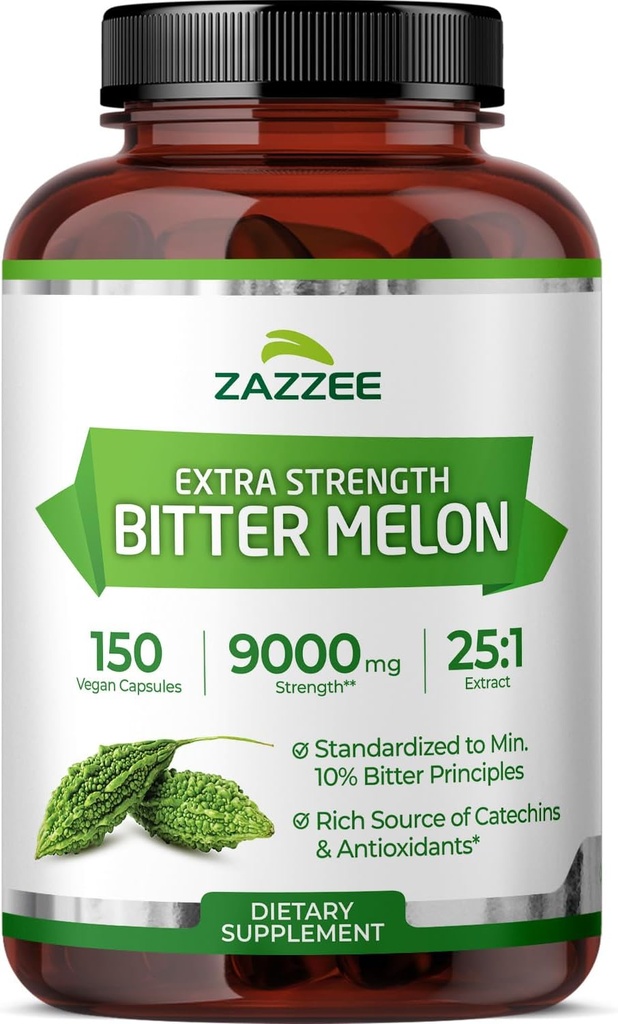 Zazzee Ekstra Kuvvet Bitter Melon 25:1 Ekstraksiyon, 9000 mg Güçlü, 10% Bitter Prensipleri, 150 Vegan Capsules, Standartlaştırılmış ve Yoğun 25X Ekstraksiyon, 100% Vegetarian, All-Doğal ve Non-GMOMO