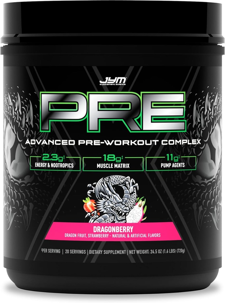 JYM Supplement Science Pre JYM X Dragonberry Advanced Pre-Workout Powder Massive Pumps, Citrulline Nitrate, Dynamine, NO3T Betaine, BCAA’s, Nootropics, Creatine, Beta-Alanine, 20 υπηρεσίες