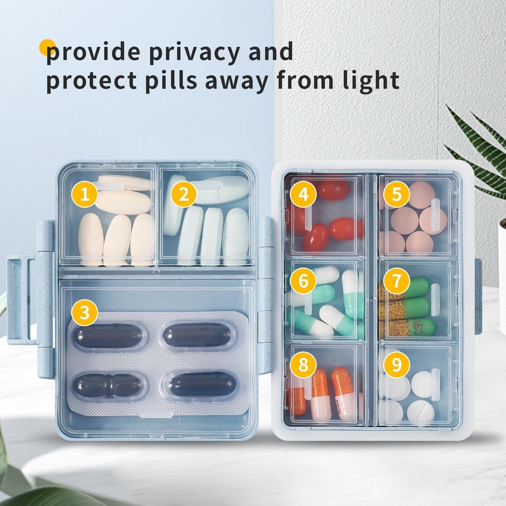 2 Pack 9thtments Seyahat Pill Organizer Box Moisture Kanıt Küçük Pill Case for Pocket Purse Daily Pill Sahibi Konteyner for Medical Vitami