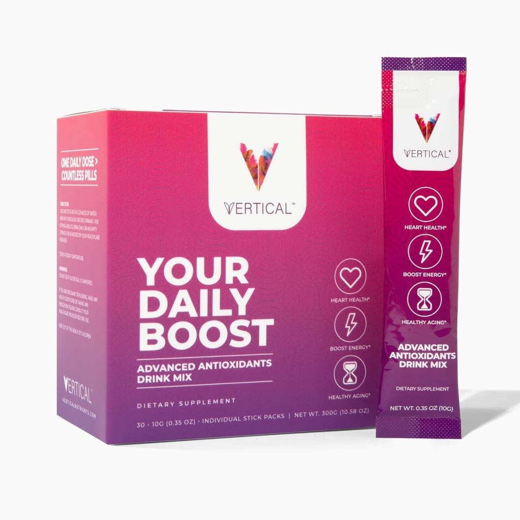 VERTICAL Nitrik Oksit Toz Yapıları - Gelişmiş Enerji, Focus ve Daily Wellness için Tamam - L-Arginine, CoQ10, Alpha Lipoic Acid, 30 Single Service Sticks -