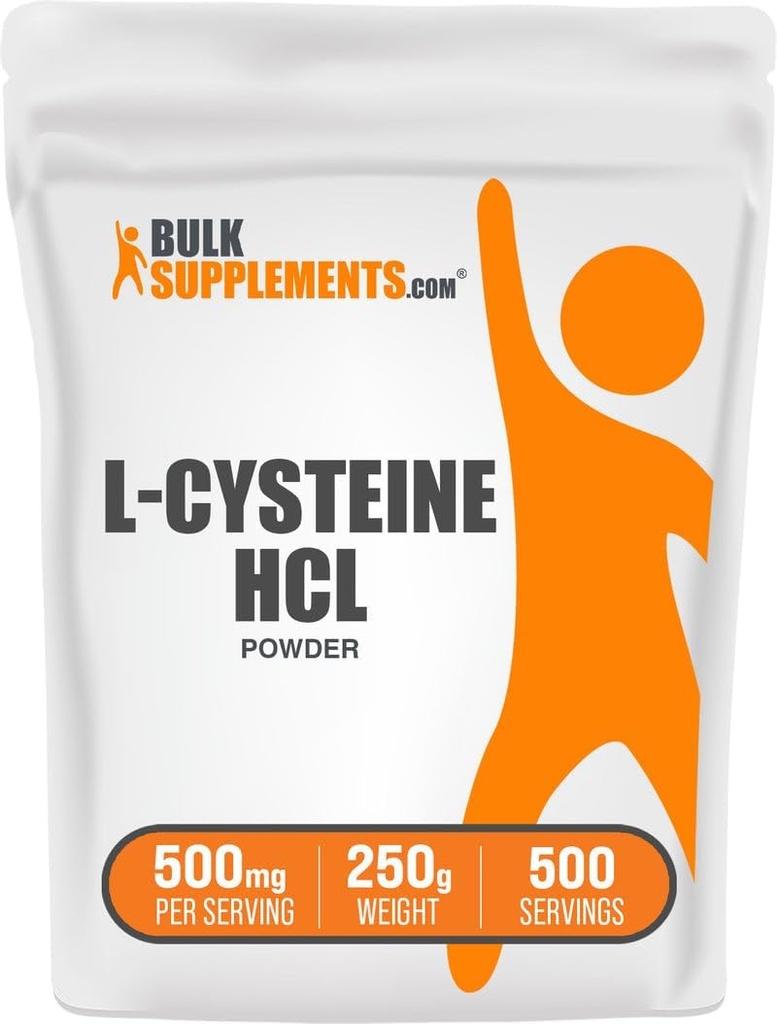 BulkSupplements.com L-Cysteine HCl σκόνη - συμπλήρωμα NAC, Amino Acid συμπλήρωμα - Χωρίς γλουτένη, 500mg ανά υπηρεσία, 250g (8,8 oz) (Συσκευή του 1)
