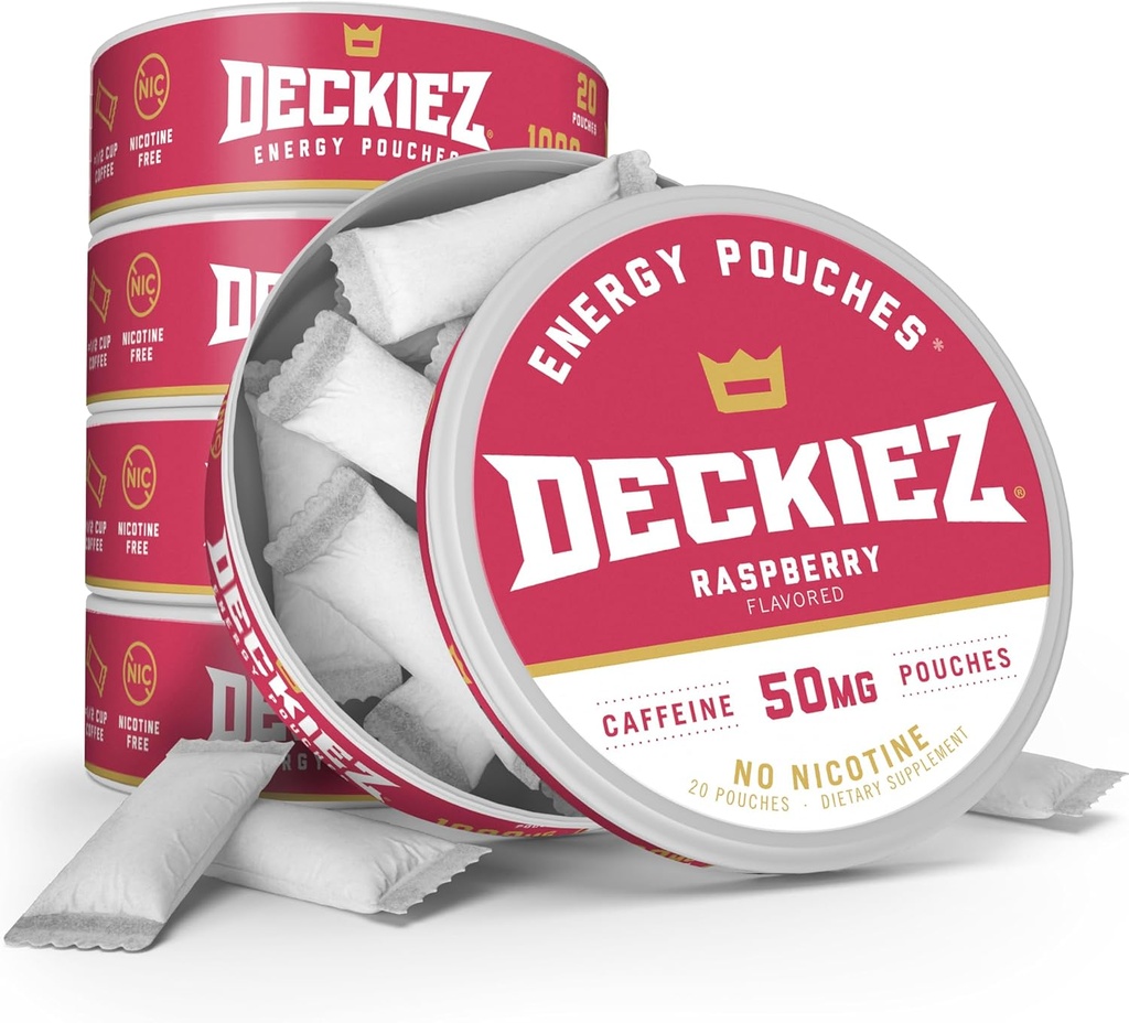 Deckiez Energy Pouches, 5 Cans (100 Hizmet) , Sugar Free Caffeine Supplement, Kahve Pouches & Energy Drink Alternative, 50 mg Caffeine Pouches, Raspberry Flavorine Pouches,