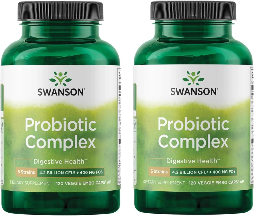 Swanson Probiotic Complex 4.2 Δισεκατομμύριο CFU 5-Strain Digestive Health Fat Μεταβολισμός κορεσμού Prebiotic FOS Complex συμπλήρωμα 120 Veggie DRcaps (2 Pack)