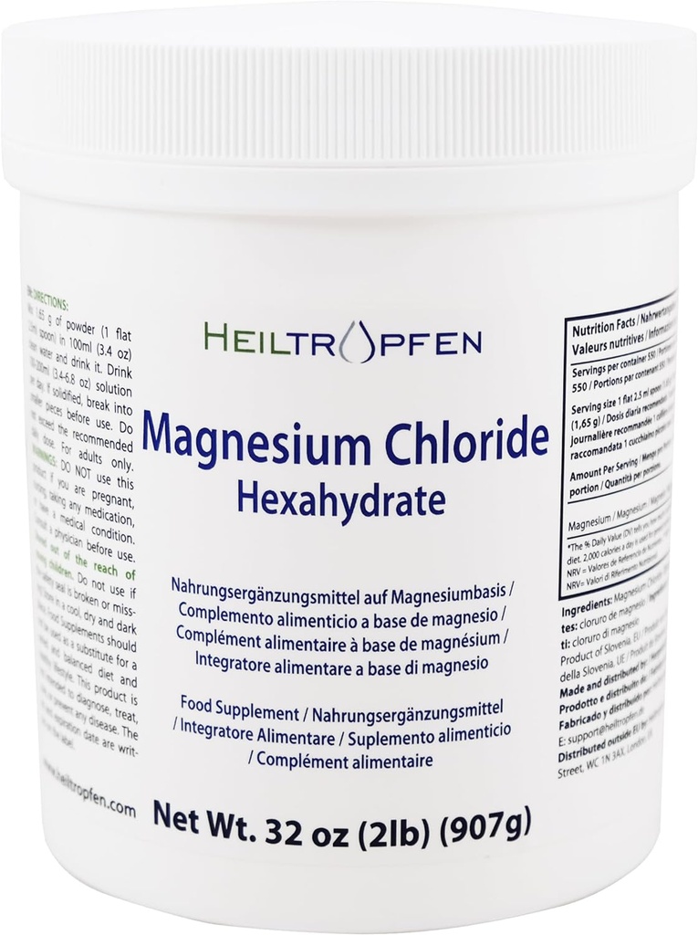 2 Pounds Magnezyum Chloride Hexahidrat | Farm Grade Malzemeler | Kristal Toz | Pure Ph. EUR., BP, USP, 100% | Heiltropfen®