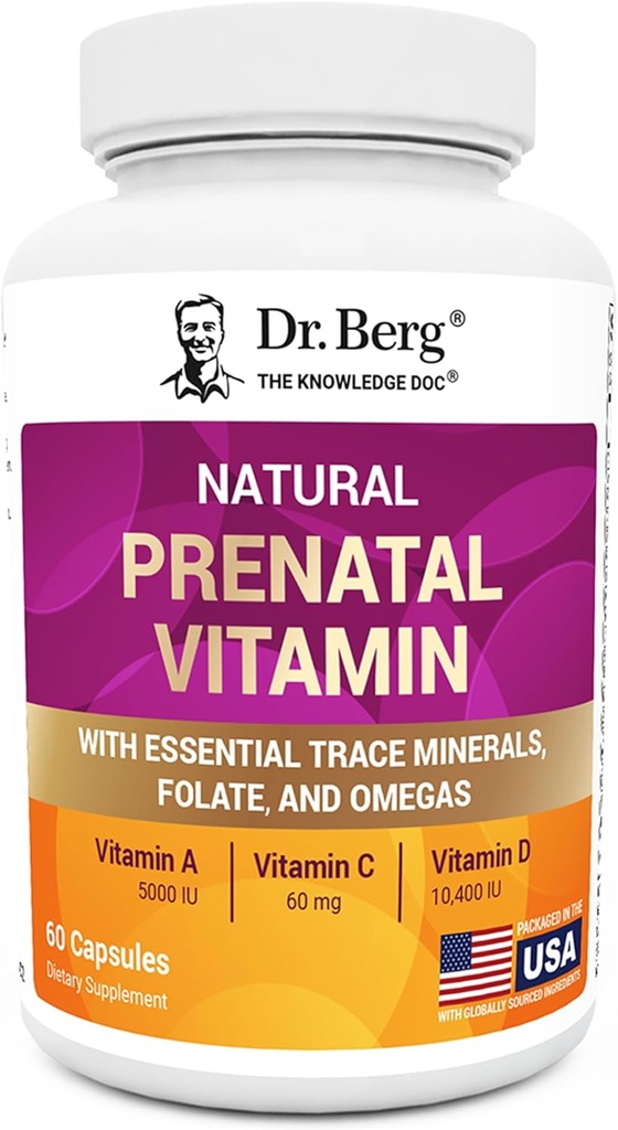 Dr. Berg Natural Prenatal Vitamins for Women (Prepati & Hemşire) - Prenatal Vitaminler Foate, Vitaminler, Mineraller, Omegas, &11 Güçlü Superfoods - Womens Prenatal Multivitamin - 60 Capsules