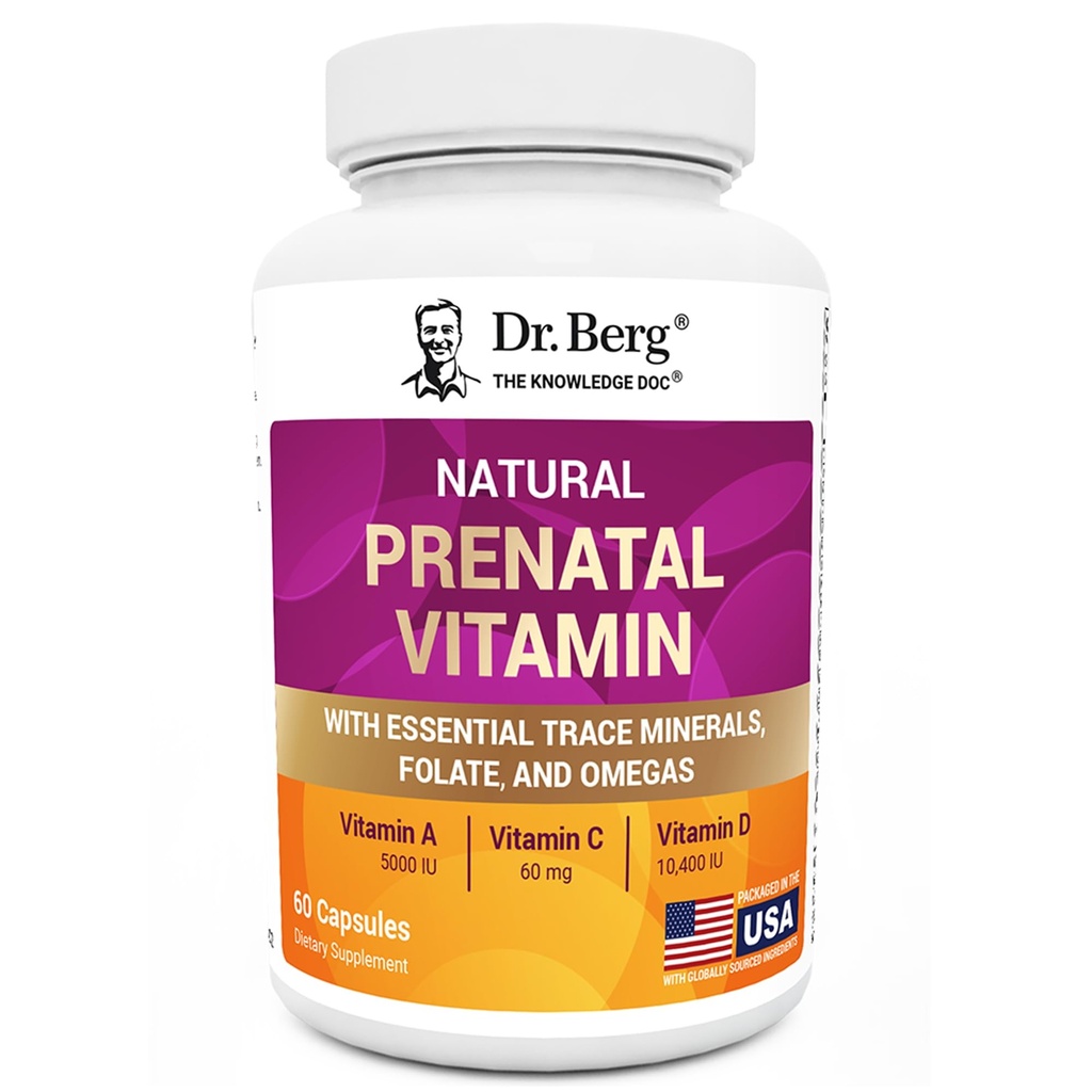Dr. Berg Natural Prenatal Vitamins for Women (Prepati & Hemşire) - Prenatal Vitaminler Foate, Vitaminler, Mineraller, Omegas, &11 Güçlü Superfoods - Womens Prenatal Multivitamin - 60 Capsules