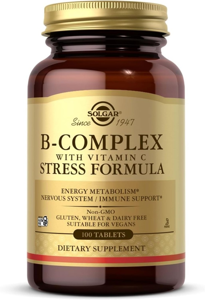 Solgar B-Complex ile C - 100 Tablet - Non-GMO, Vegan, Kosher & Gluten Free - 50 Hizmet