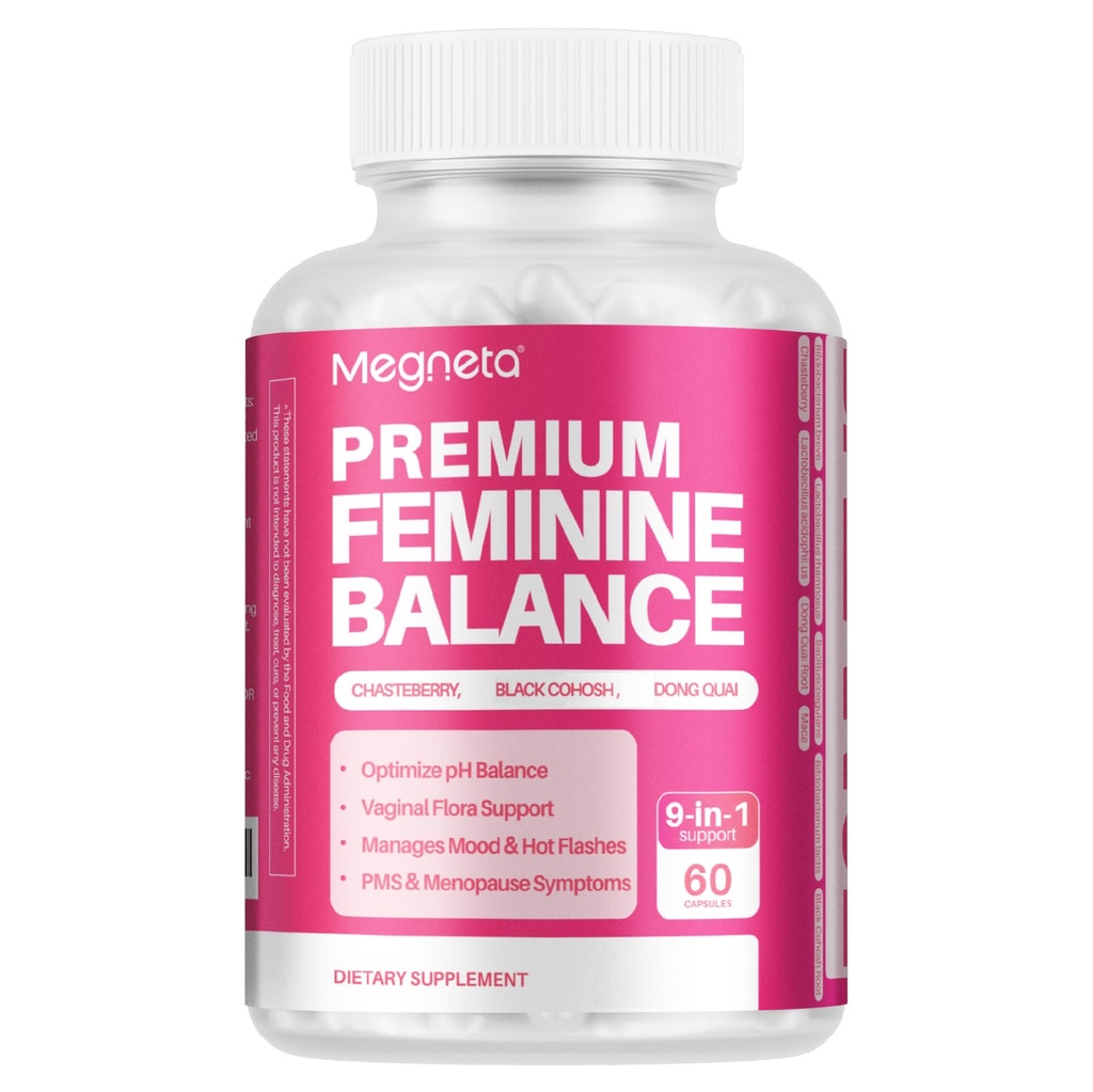 Feminine Balance Supplements - for Women Energy, Menopause Health & Hormon Balance, Black Cohosh, Chasteberry,10 Milyar CFUs Probiyotiks - 60 Capsules