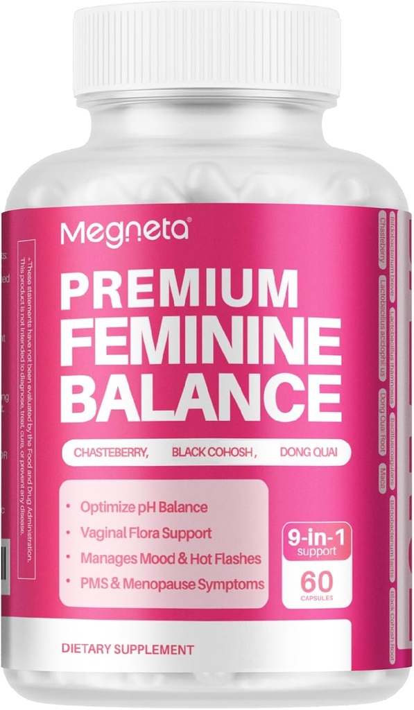 Feminine Balance Supplements - for Women Energy, Menopause Health & Hormon Balance, Black Cohosh, Chasteberry,10 Milyar CFUs Probiyotiks - 60 Capsules