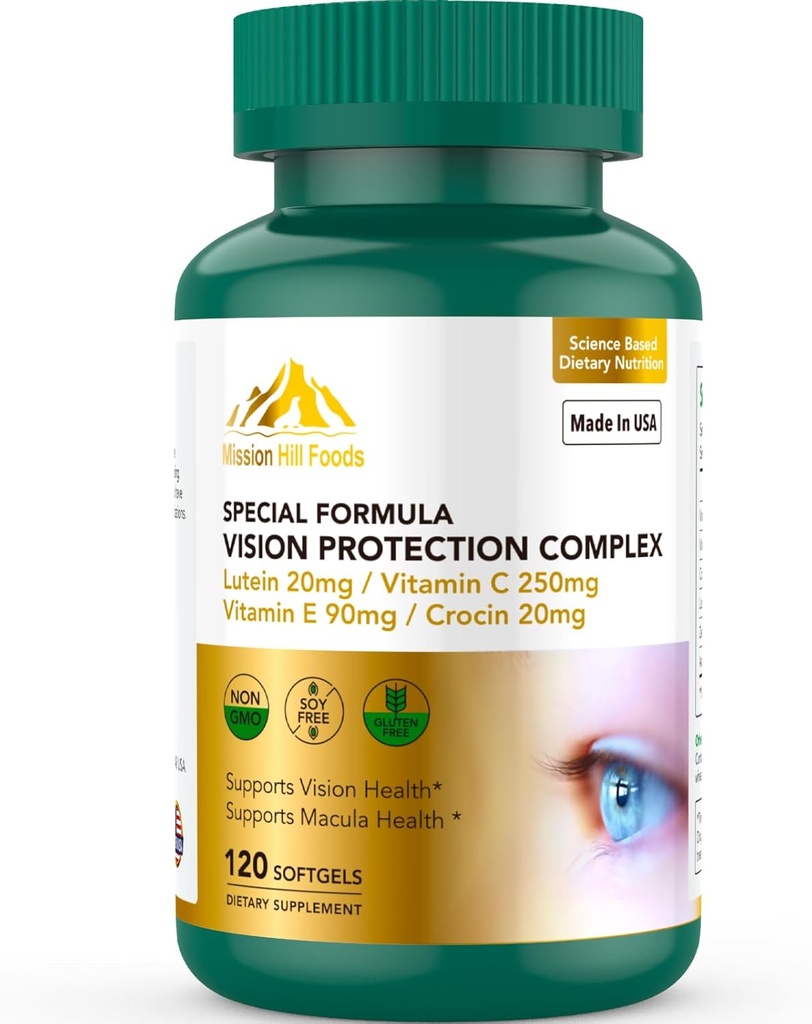 Lutein ve Zeaxanthin Supplements - 6 in 1 Vision Protection Complex with Lutein 20mg, Zeaxanthin, Astaxanthin, Crocin, C & E, 120 Softgels, Non-GMO, Gluten-Free, Supports Eye Health Kompleksi
