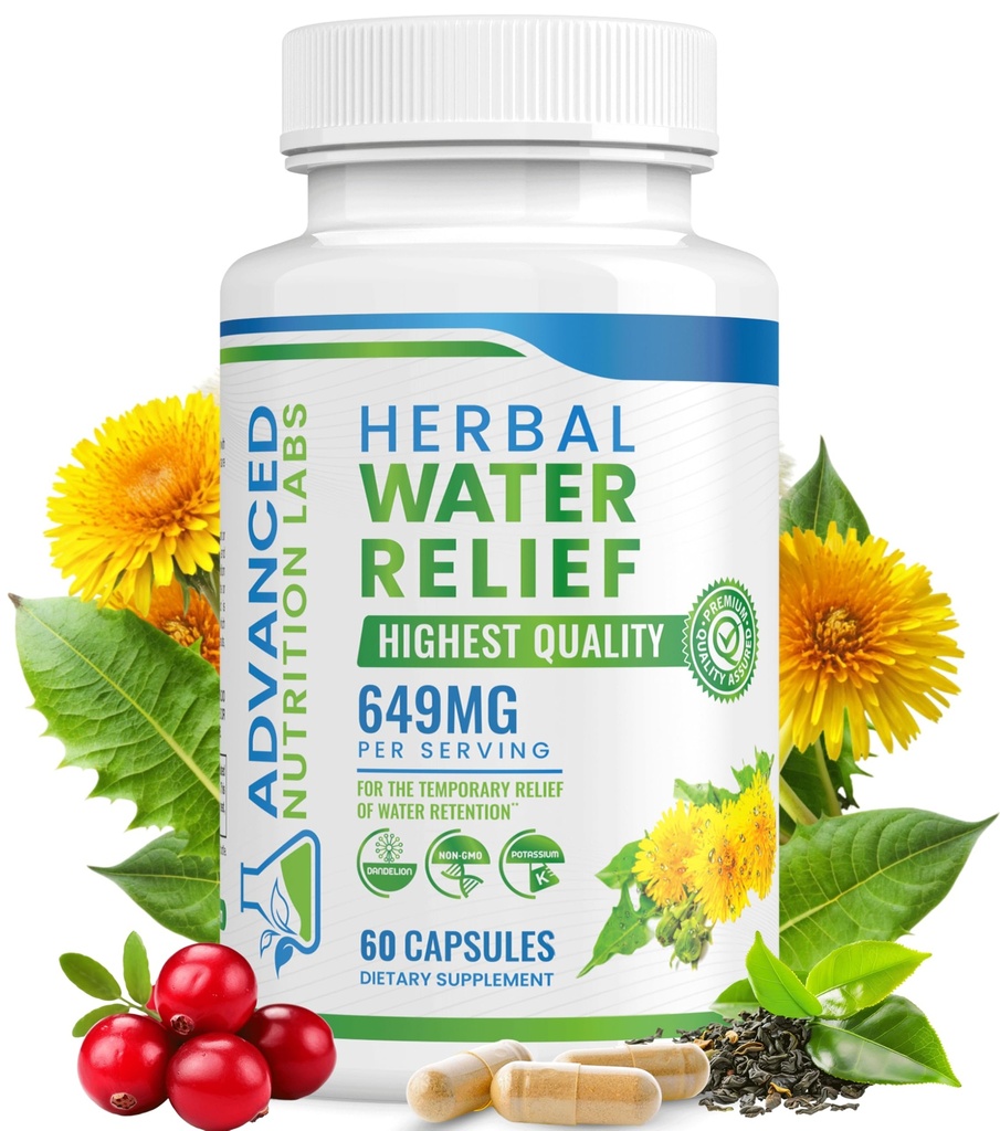 Herbal Water Relief Diuretic Water Pills for Water Retention, Bloating, Swollen Legs, Feet - Dandelion Extract Supplement - Water Retention Lost - Kadınlar ve Erkekler için Deuretics - 60 Capsules