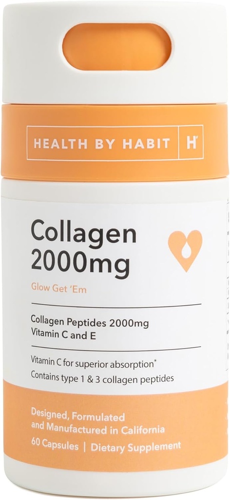 Sağlık Habit Collagen Supplement (60 Capsules) - C & Vitamin E, 2000 mg, Collagen,, Superior Abors, Support Your Skin, Non-GMO, Sugar Free (1 Pack)