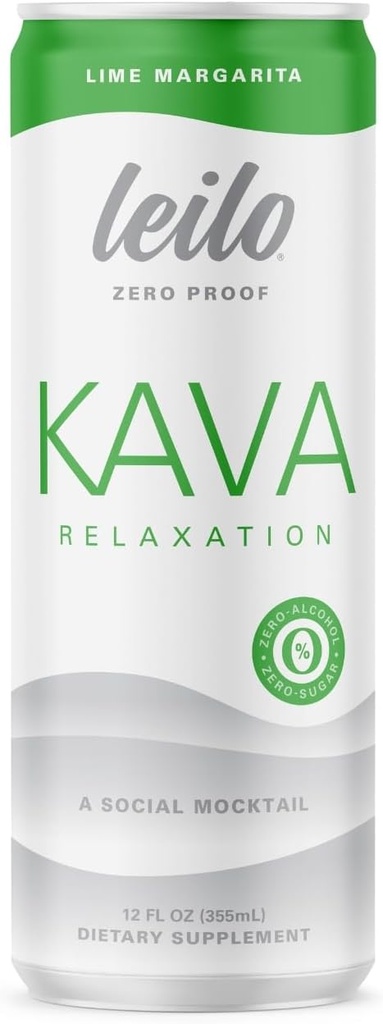 LEILO | Kava Powered Lime Margarita Mocktail Drink | 12Pack - Sugar-Free & Non-ALC Fonksiyonel Rahatlama Desteği | 12 fl oz Cans (Pack of 12)