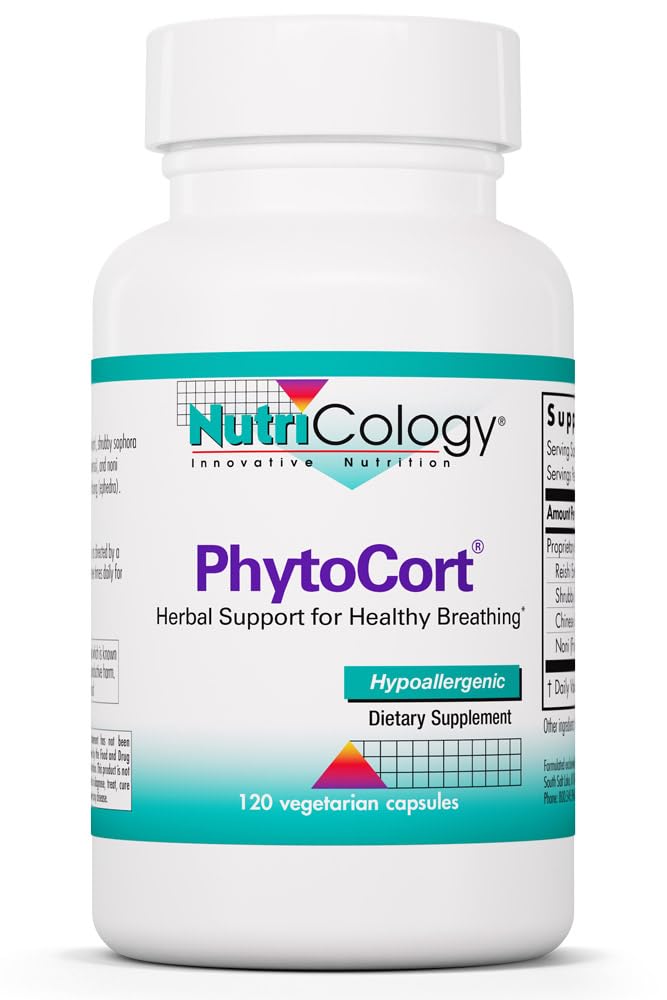 Nutricology PhytoCort Supplement - Respiratory Support, Lung Health, Lung Detox, Lung Cleanse, Sağlıklı Nefes alma, Herbal Support, Reishi, Licorice, Noni, Vegetarian Capsules - 120 Count