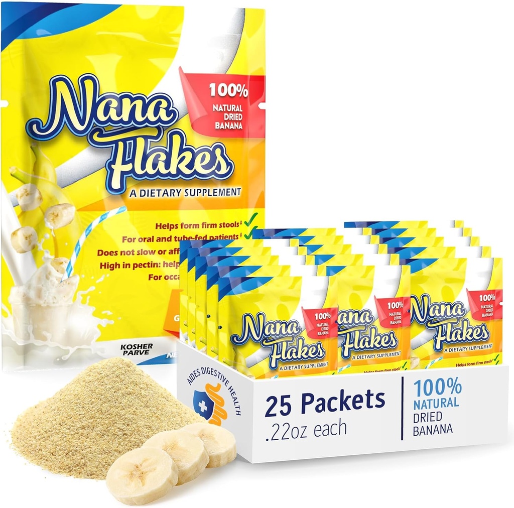 Nana Flakes 100% Pure Banana Flakes Medical Food Powder - Μείωση της πρόσληψης λίπους & Φυσική θεραπεία για Διάρροια & Έγκαυμα καρδιάς - Μεγάλη Πηγή Πρωτεΐνης & Fiber (25 Single-Serve Packs)