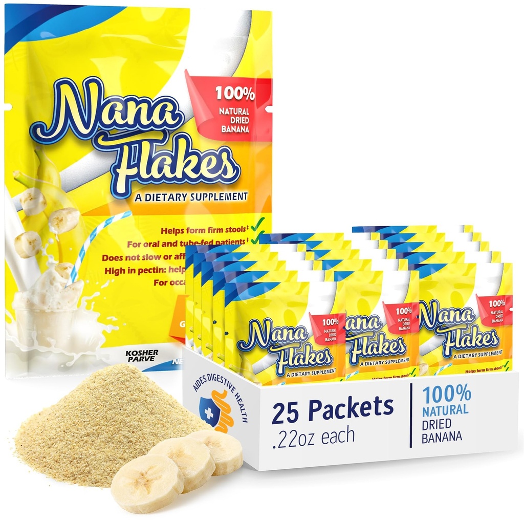 Nana Flakes% 100 Pure Banana Flakes Medical Food Toz - Diarrhea & Heart Burn için Yağ Intake & Natural Remedy - Protein ve Fiber Kaynağının Büyük Kaynağı (25 Single-Serve Packs)